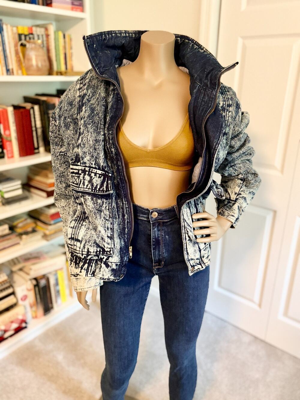 Vintage Denim Jacket Horizon Outerwear Acid Wash Mens L 80s Puffer Bomber Y2K